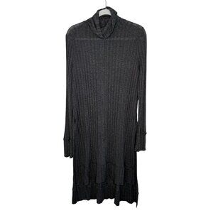 Free People We The Free Gray Ribbed Knit Long-Sleeve Turtleneck Sweater Dress, L